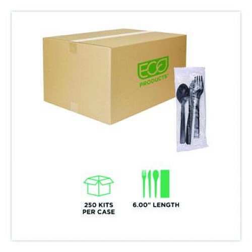 Eco-Products 100% Recycled Content Cutlery Kit, Heavyweight Fork/Knife/Soup Spoon/Spoon, Plastic, Black, 250/Carton (EPS115)