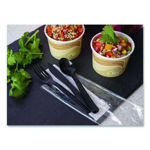 Eco-Products 100% Recycled Content Cutlery Kit, Heavyweight Fork/Knife/Soup Spoon/Spoon, Plastic, Black, 250/Carton (EPS115)