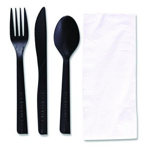 Eco-Products 100% Recycled Content Cutlery Kit, Heavyweight Fork/Knife/Soup Spoon/Spoon, Plastic, Black, 250/Carton (EPS115)