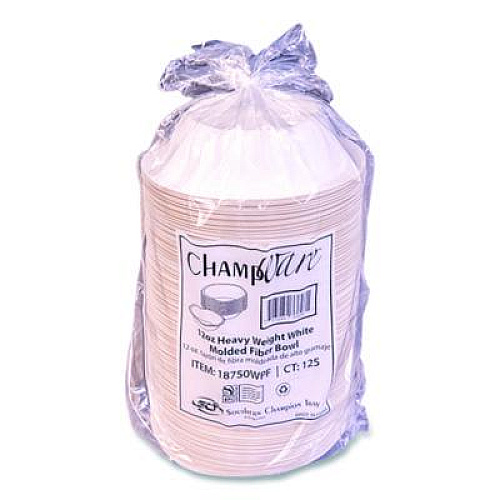 SCT ChampWare Molded Fiber Tableware, Bowl, 12 oz, White, 125/Sleeve, 8 Sleeves/Carton (18750WPF)