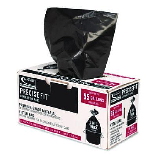 Suncast Commercial Precise Fit Contractor Bag, Open-Face, 55 gal, 3 mil, 41" x 49", Black, 15/Box (UCL55315B)