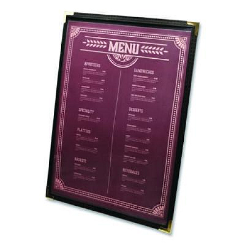 Excello Global Products Menu Holder For 8.5 x 11 Menus, Portrait Orientation, 2-View, 9.3 x 12 Holder, Clear/Black/Silver, 10/Pack (SPLSMENU2)