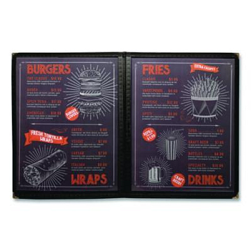 Excello Global Products Menu Holder For 8.5 x 11 Menus, Portrait Orientation, 4-View, 9.6 x 12 Holder, Clear/Black/Silver, 10/Pack (SPLSMENU4)