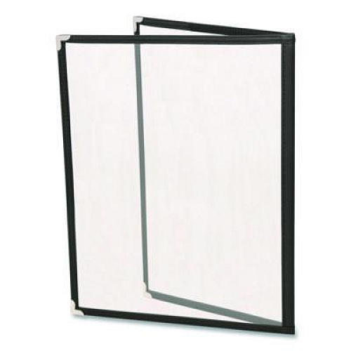 Excello Global Products Menu Holder For 8.5 x 11 Menus, Portrait Orientation, 4-View, 9.6 x 12 Holder, Clear/Black/Silver, 10/Pack (SPLSMENU4)