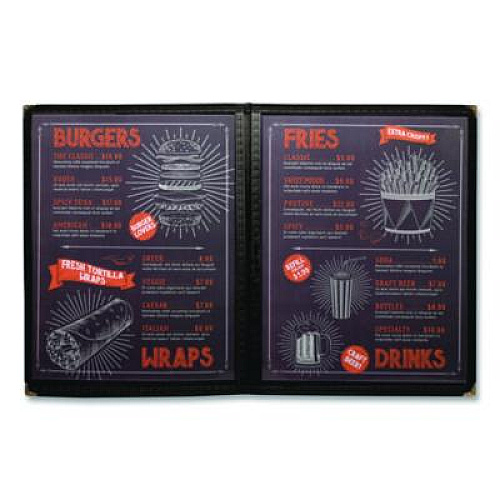 Excello Global Products Menu Holder For 8.5 x 11 Menus, Portrait Orientation 4-View, 9.6 x 11.9, Clear/Black/Silver (SPLSMENU41PK)
