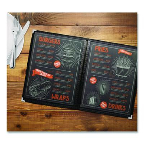 Excello Global Products Menu Holder For 8.5 x 11 Menus, Portrait Orientation 4-View, 9.6 x 11.9, Clear/Black/Silver (SPLSMENU41PK)