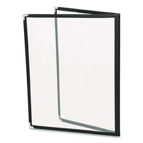 Excello Global Products Menu Holder For 8.5 x 11 Menus, Portrait Orientation 4-View, 9.6 x 11.9, Clear/Black/Silver (SPLSMENU41PK)