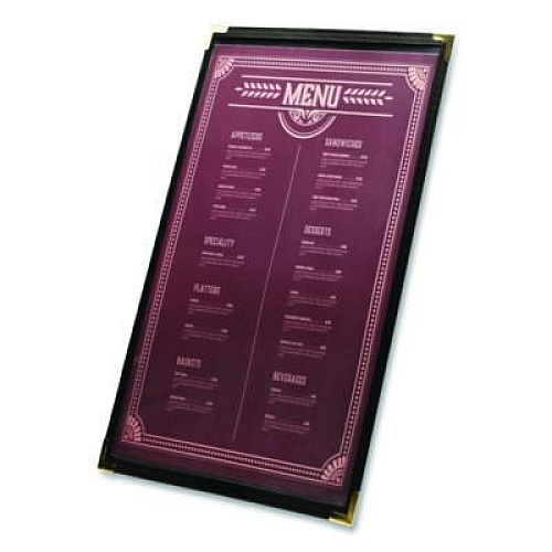 Excello Global Products Menu Holder For 11 x 17 Menus, Portrait Orientation, 11.7 x 18, Clear/Black/Silver (SPLSMENU1117)