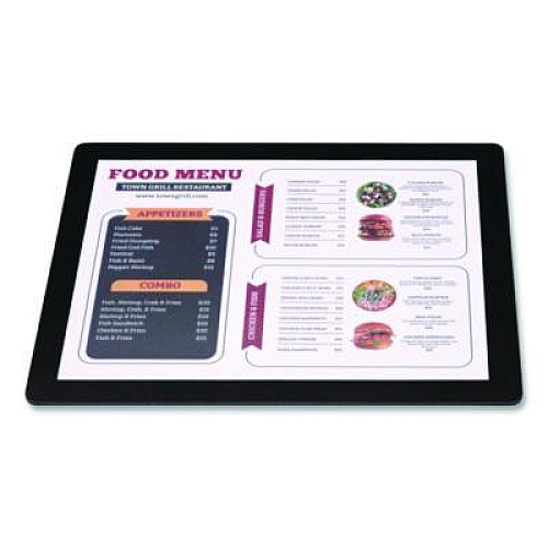 Excello Global Products Menu Holder For 8.5 x 11 Menus, Landscape Orientation, 12.6 x 10.2 Holder, Clear/Black (SPLSMENU8511)