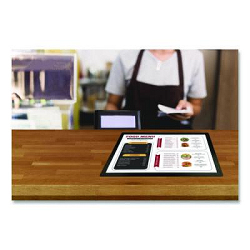 Excello Global Products Menu Holder For 8.5 x 11 Menus, Landscape Orientation, 12.6 x 10.2 Holder, Clear/Black (SPLSMENU8511)