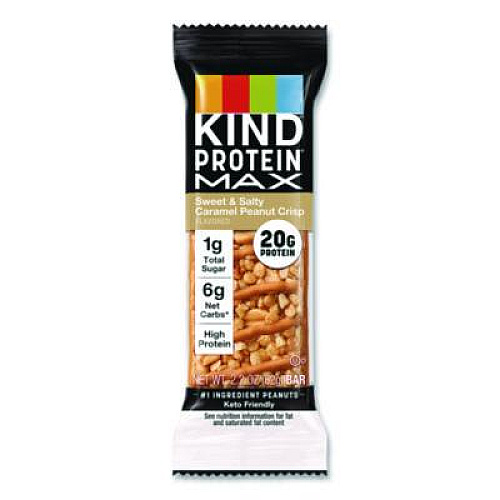 KIND Protein MAX Bar, Sweet and Salty Caramel Peanut Crisp, 2.2 oz Bar, 12/Box (PHW43475)