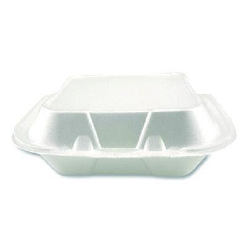 Plastifar Foam Hinged Lid Containers, 3-Compartment, 8.56 x 8 x 2.76, White, Foam, 200/Carton (12092)