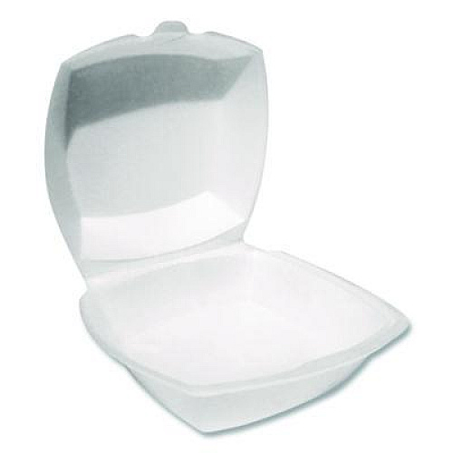 Plastifar Foam Hinged Lid Containers, 6 x 6 x 3, White, Foam, 500/Carton (12175)