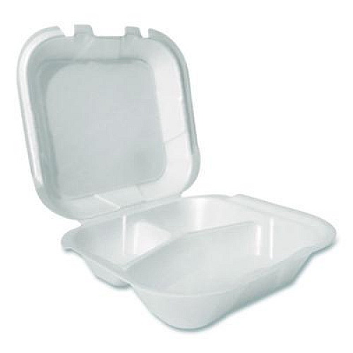 Plastifar Foam Hinged Lid Containers, 3-Compartment, 8.56 x 8 x 2.76, White, Foam, 200/Carton (12092)