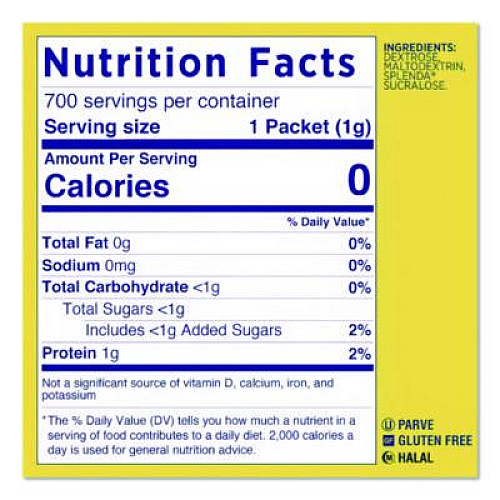 Splenda No Calorie Sweetener, 0.04 oz Packet, 2,000/Carton (MCN224137)