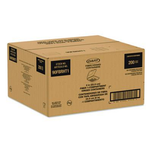 Dart Compostable Molded Fiber Hinged Trays, ProPlanet Seal, 9.14 x 9 x 2.98, Natural, 200/Carton (90FBRHT1)