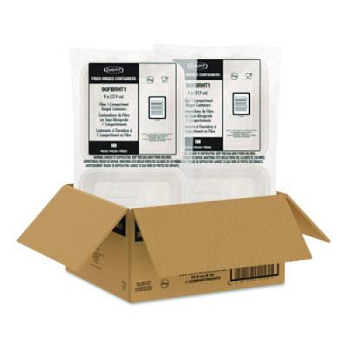Dart Compostable Molded Fiber Hinged Trays, ProPlanet Seal, 9.14 x 9 x 2.98, Natural, 200/Carton (90FBRHT1)