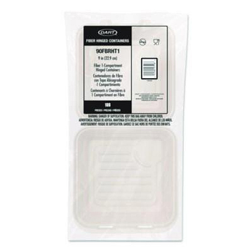 Dart Compostable Molded Fiber Hinged Trays, ProPlanet Seal, 9.14 x 9 x 2.98, Natural, 200/Carton (90FBRHT1)