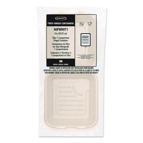 Dart Compostable Molded Fiber Hinged Trays, ProPlanet Seal, 8.65 x 7.94 x 2.98, Natural, 200/Carton (80FBRHT1)