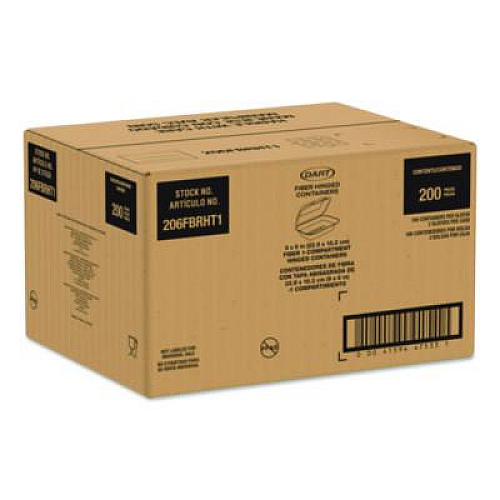Dart Compostable Molded Fiber Hinged Trays, ProPlanet Seal, 6.41 x 9.22 x 3, Natural, 200/Carton (206FBRHT1)