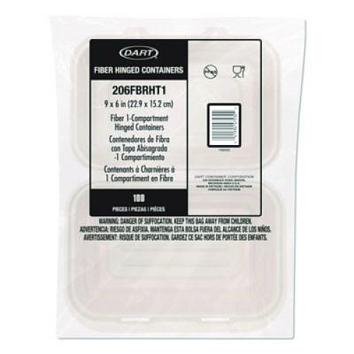 Dart Compostable Molded Fiber Hinged Trays, ProPlanet Seal, 6.41 x 9.22 x 3, Natural, 200/Carton (206FBRHT1)