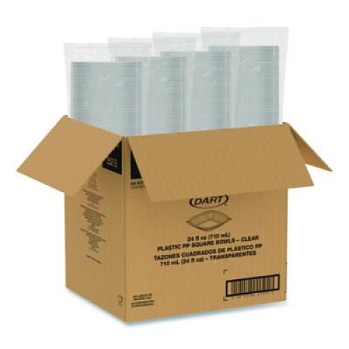 Dart Square Plastic Bowls, 24 oz, 5 x 5 x 1.99, Clear, Plastic, 63 Bowls/Sleeve, 4 Sleeves/Carton (C24SB)