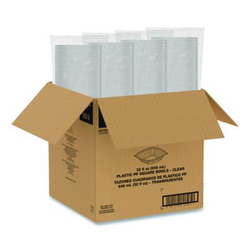 Dart Square Plastic Bowls, 32 oz, 5 x 5 x 1.49, Clear, Plastic, 63 Bowls/Sleeve, 4 Sleeves/Carton (C32SB)