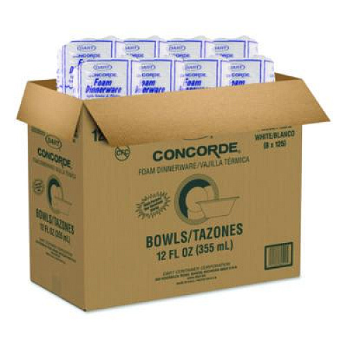 Dart Concorde Non-Laminated Foam Bowl, 12 oz, White, 125/Pack, 8 Packs/Carton (12BWWC)