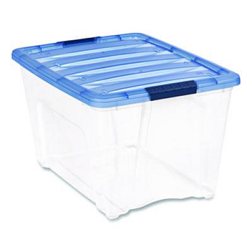 IRIS Stack and Pull Latching Flat Lid Storage Box, 13.5 gal, 22" x 16.5" x 13.03", Clear/Translucent Blue (100242)