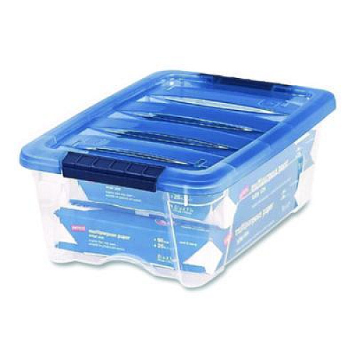 IRIS Stack and Pull Latching Flat Lid Storage Box, 3.23 gal, 10.9" x 16.5" x 6.5", Clear/Translucent Blue (100306)