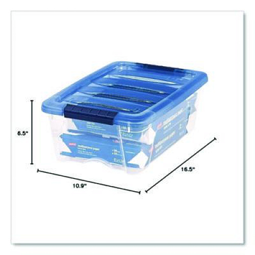 IRIS Stack and Pull Latching Flat Lid Storage Box, 3.23 gal, 10.9" x 16.5" x 6.5", Clear/Translucent Blue (100306)