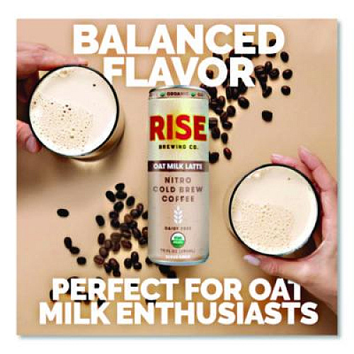 RISE Brewing Co. Nitro Cold Brew Latte, Oat Milk, 7 oz Can, 12/Carton (00045)