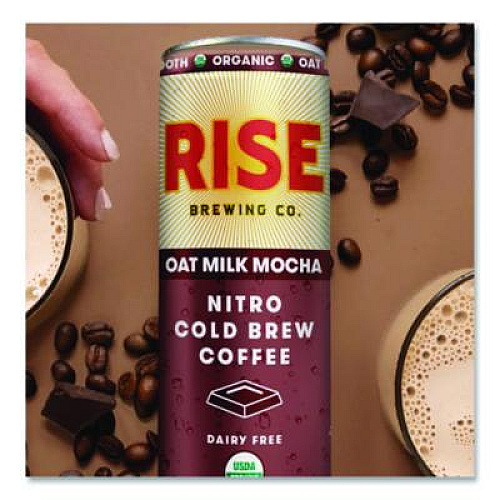 RISE Brewing Co. Nitro Cold Brew Latte, Oat Milk Mocha, 7 oz Can, 12/Carton (00049)