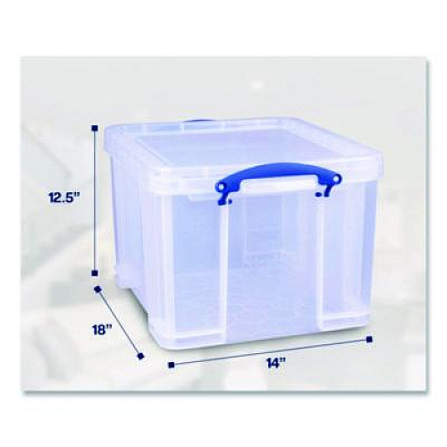 Really Useful Box Snap-Lid Storage Bin, 8.45 gal, 14" x 18" x 12.25", Clear/Blue, 3/Pack (32CPK3CB)