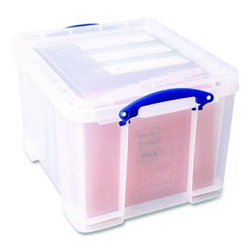Really Useful Box Snap-Lid Storage Bin, 8.45 gal, 14" x 18" x 12.25", Clear/Blue, 3/Pack (32CPK3CB)