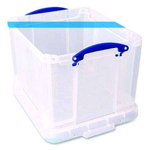 Really Useful Box Snap-Lid Storage Bin, 8.45 gal, 14" x 18" x 12.25", Clear/Blue, 3/Pack (32CPK3CB)