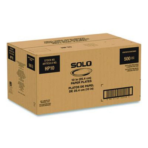 SOLO Compostable Paper Dinnerware, ProPlanet Seal, Plate, 10" dia, White, 500/Carton (HP10W)