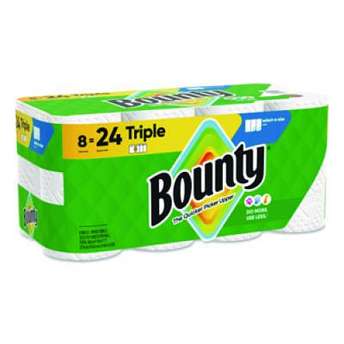 Bounty Select-a-Size Kitchen Roll Paper Towels, 2-Ply, White, 6 x 11, 123 Sheets/Roll, 8 Triple Rolls/Carton (16014)