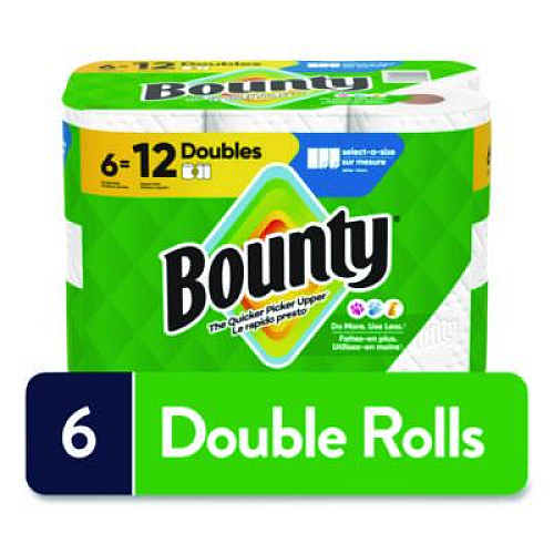 Bounty Select-a-Size Kitchen Roll Paper Towels, 2-Ply, 6 x 11, White, 82 Sheets/Double Roll, 6 Rolls/Carton (15703)