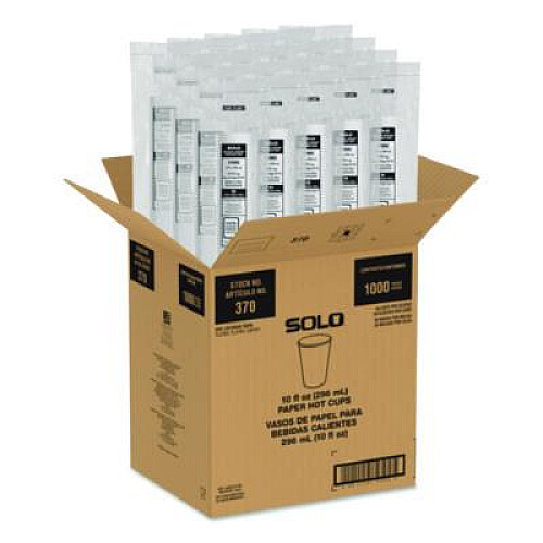 SOLO Recycled Content PCF Paper Hot Cups, ProPlanet Seal, 10 oz, White/Blue, 1,000/Carton (370RCPLANET)