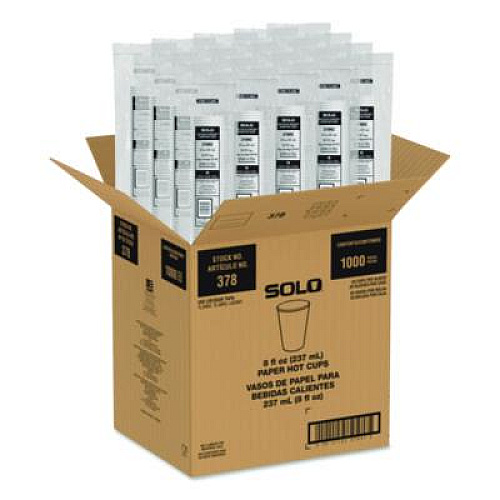 SOLO Recycled Content PCF Paper Hot Cups, ProPlanet Seal, 8 oz, White/Blue, 1,000/Carton (378RCPLANET)