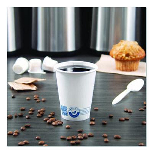 SOLO Recycled Content PCF Paper Hot Cups, ProPlanet Seal, 8 oz, White/Blue, 1,000/Carton (378RCPLANET)
