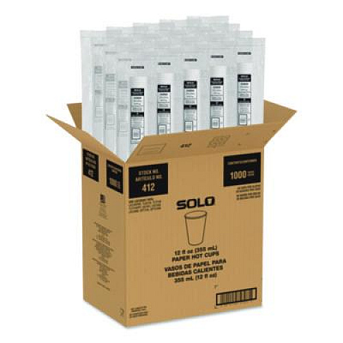 SOLO Recycled Content PCF Paper Hot Cups, ProPlanet Seal, 12 oz, White/Blue, 1,000/Carton (412RCNPLANET)