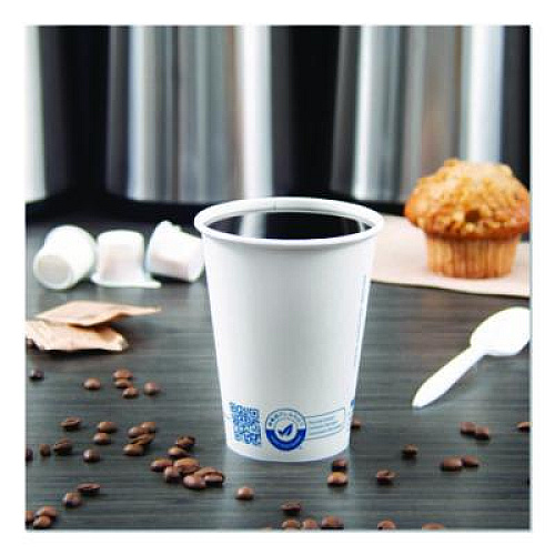 SOLO Recycled Content PCF Paper Hot Cups, ProPlanet Seal, 12 oz, White/Blue, 1,000/Carton (412RCNPLANET)