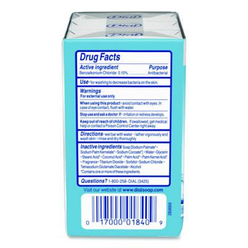 Dial Refresh and Renew Antibacterial Deodorant Bar Soap, Spring Water Scent, 4 oz, 3 Bars/Pack, 4 Packs/Carton (11811)