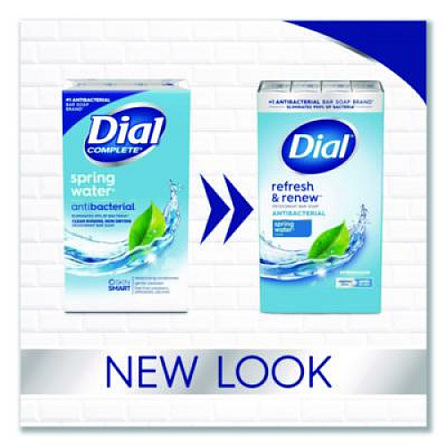 Dial Refresh and Renew Antibacterial Deodorant Bar Soap, Spring Water Scent, 4 oz, 3 Bars/Pack, 4 Packs/Carton (11811)