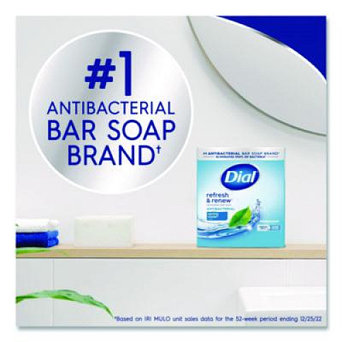 Dial Refresh and Renew Antibacterial Deodorant Bar Soap, Spring Water Scent, 4 oz, 3 Bars/Pack, 4 Packs/Carton (11811)