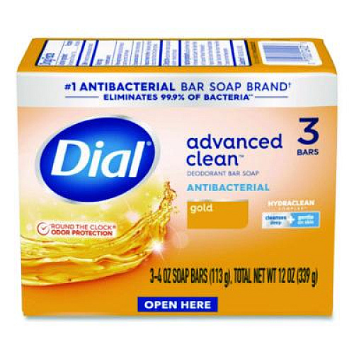 Dial Advanced Clean Antibacterial Deodorant Bar Soap, Gold Scent, 4 oz, 3/Pack, 4 Packs/Carton (11807)
