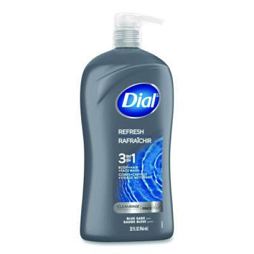 Dial Men Refresh 3-in-1 Body, Hair and Face Wash, Blue Sage Scent, 32 oz, 4/Carton (14130)