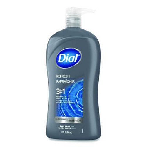 Dial Men Refresh 3-in-1 Body, Hair and Face Wash, Blue Sage Scent, 32 oz, 4/Carton (14130)
